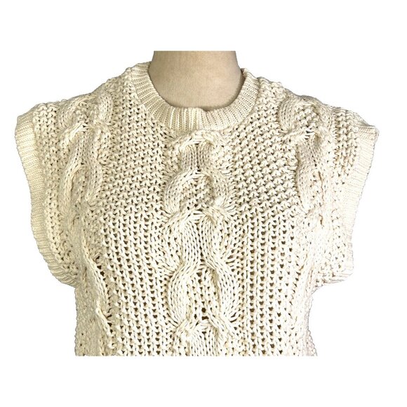 Vintage Russ Ivory Short Cap Sleeve Chunky Cable Knit Sweater Vest PM USA - Picture 2 of 9